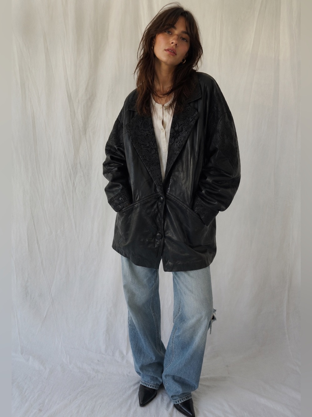 GMO Women’s Vintage Leather Jacket in Classic Black Sz L
